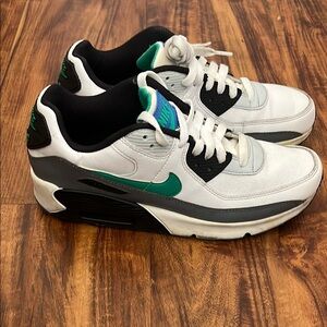 Nike White and Green Sneakers with Air Max Comfort